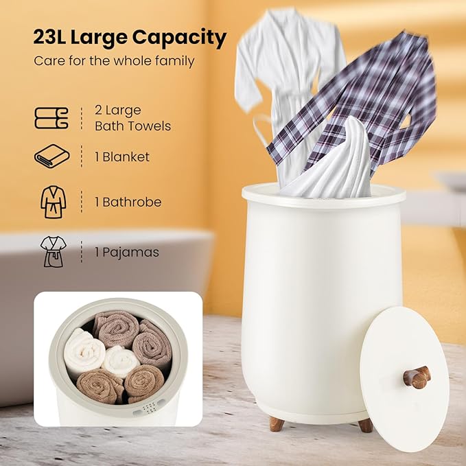 Tangkula Towel Warmer Bucket, 23L Large Luxury Bucket-Style Towel Warmer w/Fragrant Disc Holder, ETL Certified Bath Heater w/3-Level Heating, 20/40/60/90 Min Timer & Auto Shut Off (Handle, 23L, Grey)