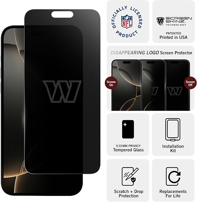 NFL Arizona Cardinals Privacy Screen Protector As Seen on Shark Tank Tank for iPhone 17 w/ Disappearing Design - Scratch-Resistant Glass Protector - Easy-Install Screen Guard w/ Disappearing Design (I