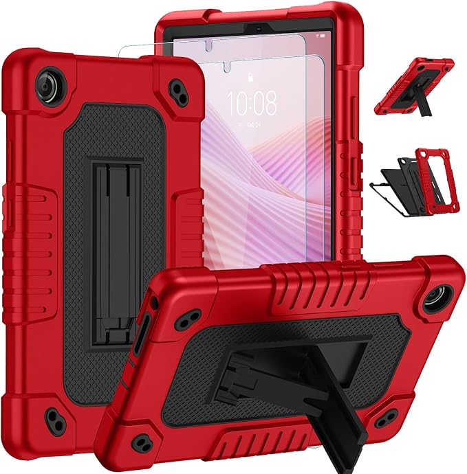 Tablet Case for Lenovo Tab One (TB305FU) 8.7 inch Shockproof Cover | with Tempered Glass Screen Protector &amp Strap &amp Kickstand for Lenovo Tab K9 8.7 inch 2025 (Model: TB305FU) (Black+2Pcs)