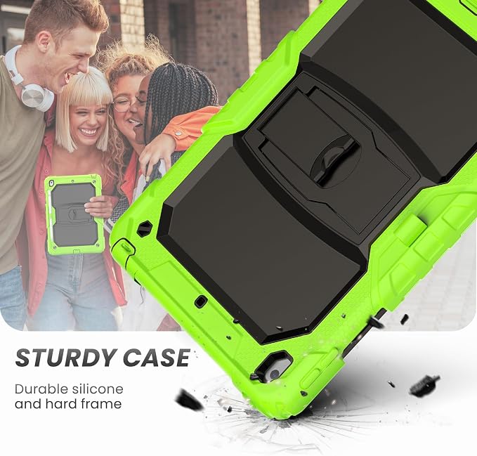 HXCASEAC Case for iPad 9th/8th/7th Generation Case Kids Boys Drop Proof | Built-in Screen Protector Pencil HolderStand Protective Silicone Shockproof Hard Rugged Black
