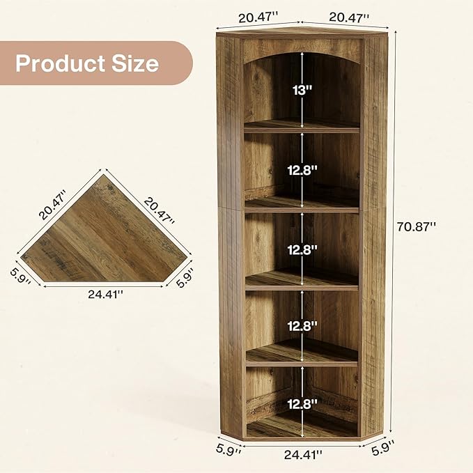 Tribesigns Corner Storage Cabinet, 70.9" Tall Corner Shelf & Bookshelf & Bookcase, Freestanding Corner Cabinet for Living Room Kitchen Home Office
