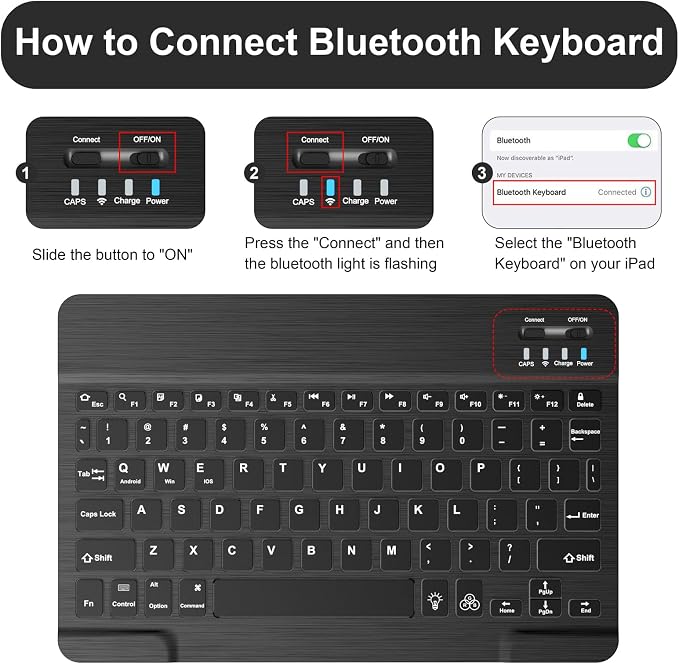 Soke for iPad (A16) 11th/10th Gen Case with Keyboard Black Marble | For iPad 11/10.9 inch(2025/2022) 7 Color Backlight Magnetic wireless Detachable Keyboard Case Built-in Pencil Holder