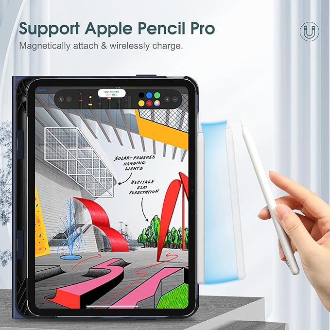 Fintie Folio Case for iPad Pro 11-inch (M5) 2025 / (M4) 2024 - Multiple Angles Viewing Stand Protective Cover with Pencil Holder & Pocket, Auto Wake/Sleep, Ocean Marble