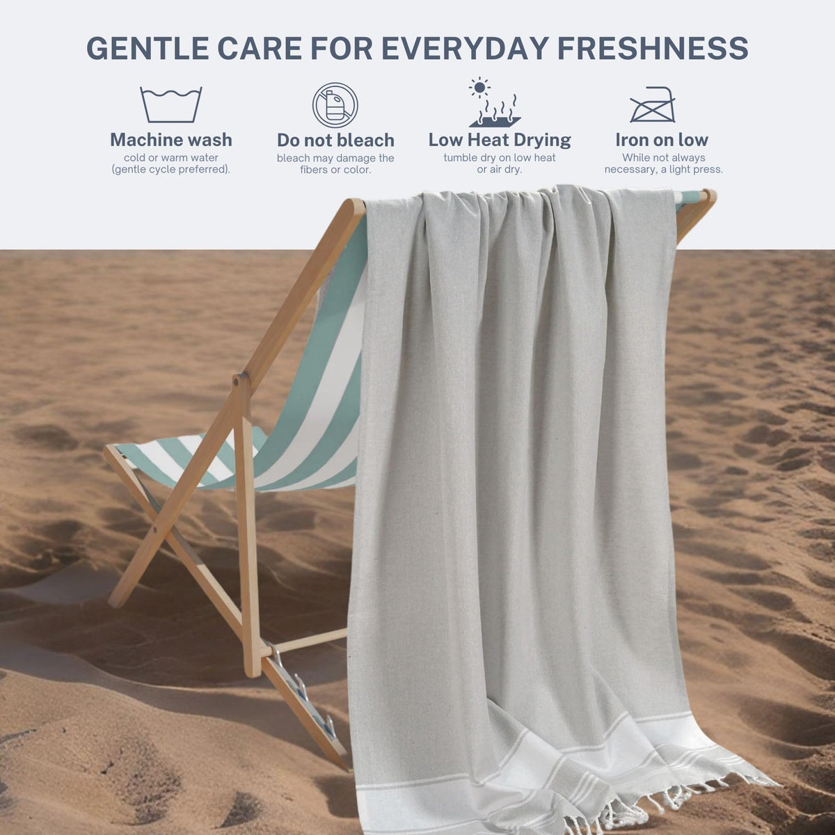 9Threads Cotton Turkish Beach Towel with Towels Oversized 36"x72" Pool Absorbent Extra Large Quick Dry Sand Travel Towel (Light Grey, 2 Pack)