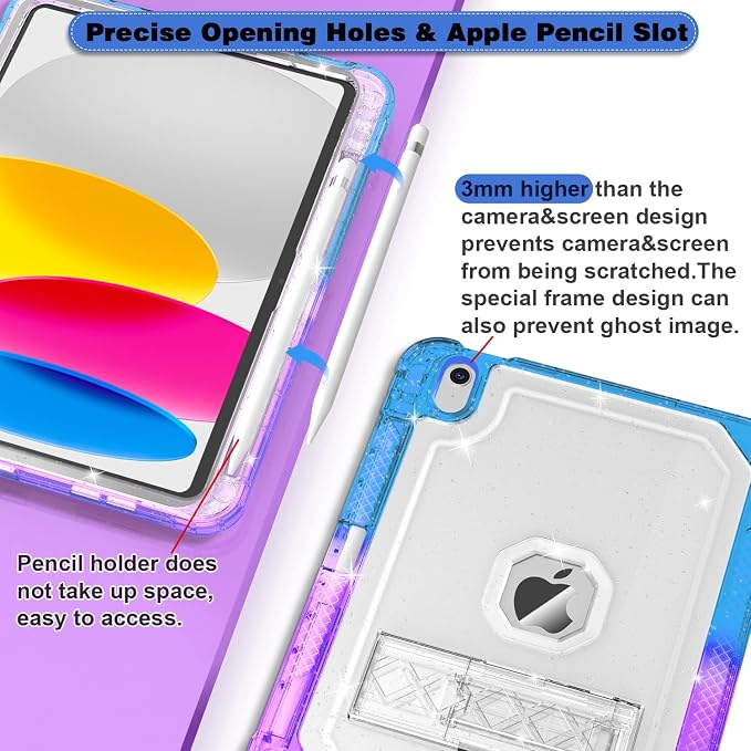 ZoneFoker Case for iPad 11-inch (A16) 2025 / iPad 10th Gen 10.9 inch 2022 Heavy Duty Shockproof Rugged Protective with Pencil Holder 11th / 10th Translucent Cover with Kickstand