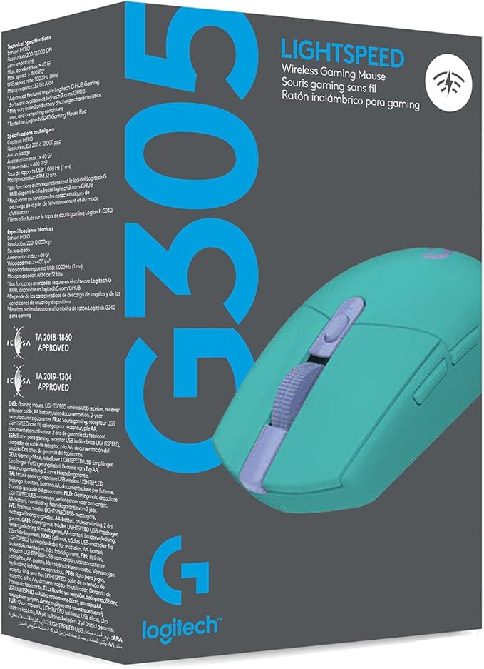 Logitech G305 Lightspeed Wireless Gaming Mouse, Hero Sensor, 12,000 DPI, Lightweight, 6 Programmable Buttons, 250h Battery, On-Board Memory, Compatible with PC, Mac - Mint