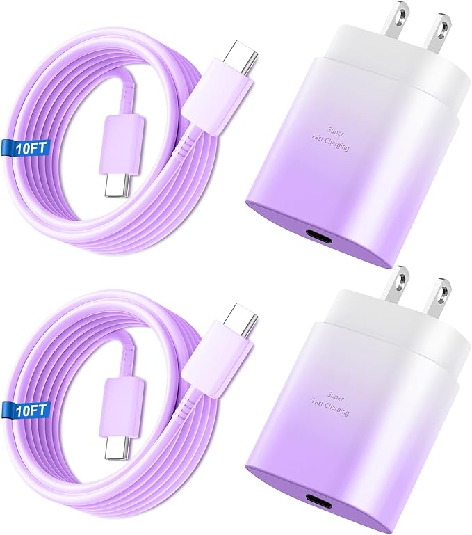 Super Fast Charger Type C 25W USB C Wall Charger Fast Charging for Samsung Galaxy S26 Ultra/S26/S26+/S25 Ultra/S25/24 Ultra/S24/S23 Ultra/S22 Ultra with 10FT Long Android Type C Charger Cable 2Pack