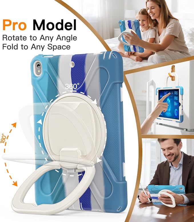 BATYUE Shockproof Case for iPad Air 3rd Gen 2019 &amp iPad Pro 10.5 2017 | with 360° Rotating Stand &amp Pencil Holder &amp Shoulder Strapfor Daily Use &amp Office/School/Outdoor - Navy Blue