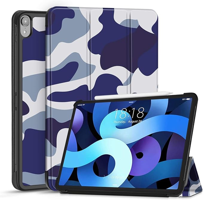 TNP Cover Case for iPad Air 11 Inch M2 6th 2024 5th 4th Generation(2022 2020) - 10.9 Almond Blossom Case with Pencil Holder for 2nd Gen Apple Pencil - Protective Cover with Trifold Stand