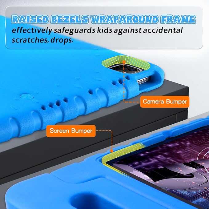 Heavy Duty Kids Case for iPad 10th/11th(A16) Pencil Holder Stand | Rugged Protection Cover for 11/10.9-inch iPad 2025/2022 Lightweight EVA Foam Anti-slip for Home School Travel Blue