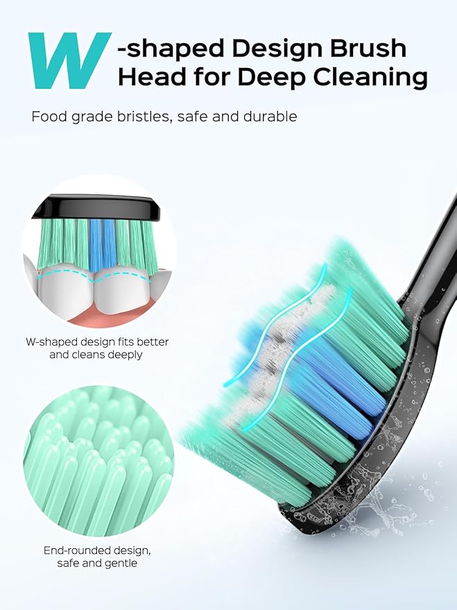 COSLUS Sonic Electric Toothbrush for Adults: 47000 VPM for Deep Cleaning & Whitening with Travel Case - 5 Modes for Sensitive Teeth & Braces, Wireless Charging, 6 Brush Heads for Family, Black (1PC)