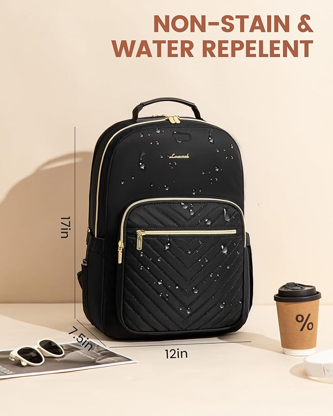 LOVEVOOK Laptop Backpack for Women with Giant Tumbler Holder 15.6 inch,Designer Travel Backpack Laptop Bag College Backpack,Quilted Work Nurse Teacher Backpack Purse Computer Bag Casual Daypack, Black