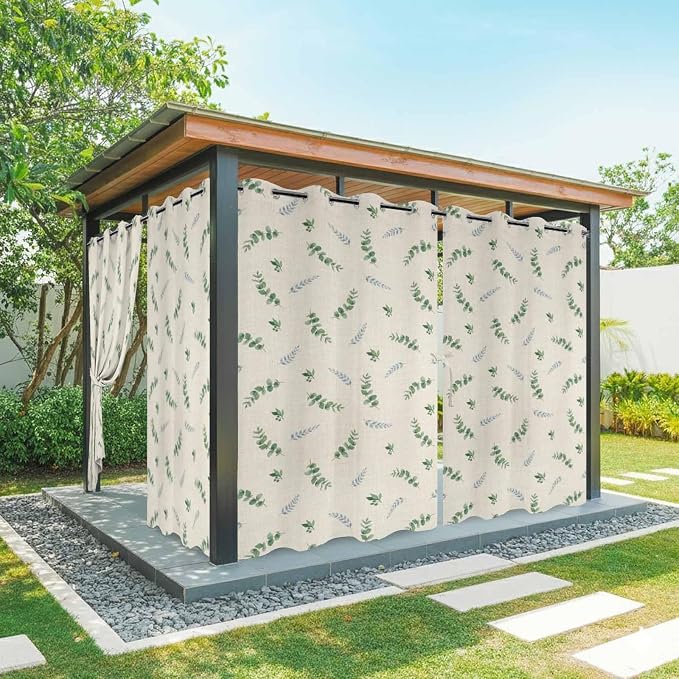 Leaf Outdoor Curtains for Patio Summer Jugal Leaves Pastoral Plant Linen