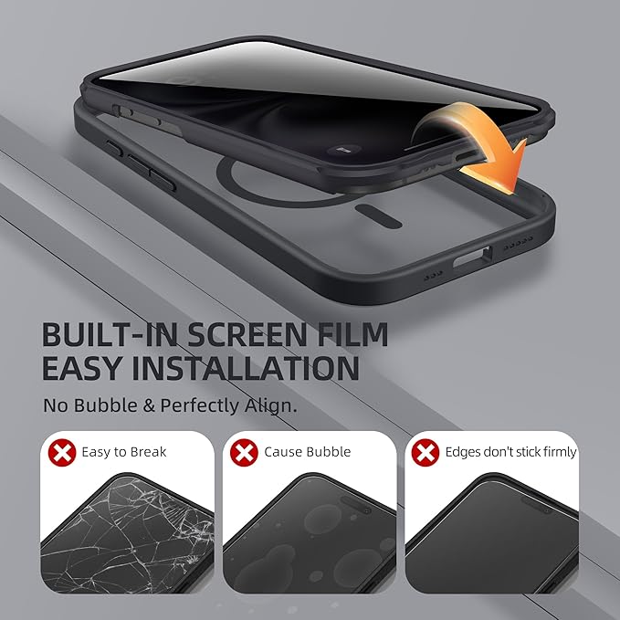 BERFY Magnetic for iPhone 16 Case, Compatible with MagSafe, Built-in Privacy Screen Protector and Upgraded Camera Protection, Anti-Spy Full Body Shockproof Phone Case for 16 6.1", Black