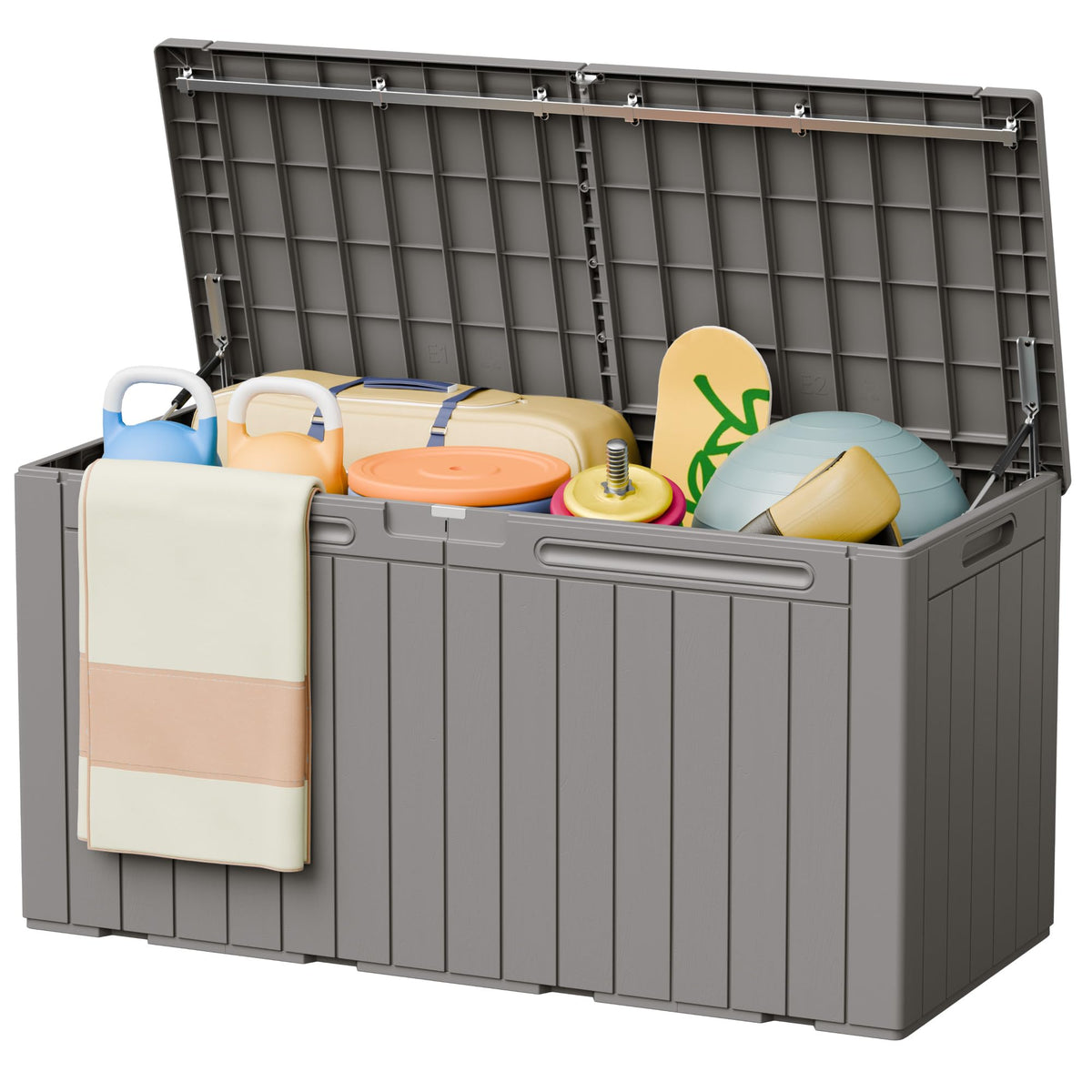 Greesum 110 Gallon Outdoor Storage Box with Lockable Lid, All-Weather Solution for Patio Furniture, Pool Supplies & Garden Tools, Waterproof, UV-Resistant Large Deck Box, Light Coffee