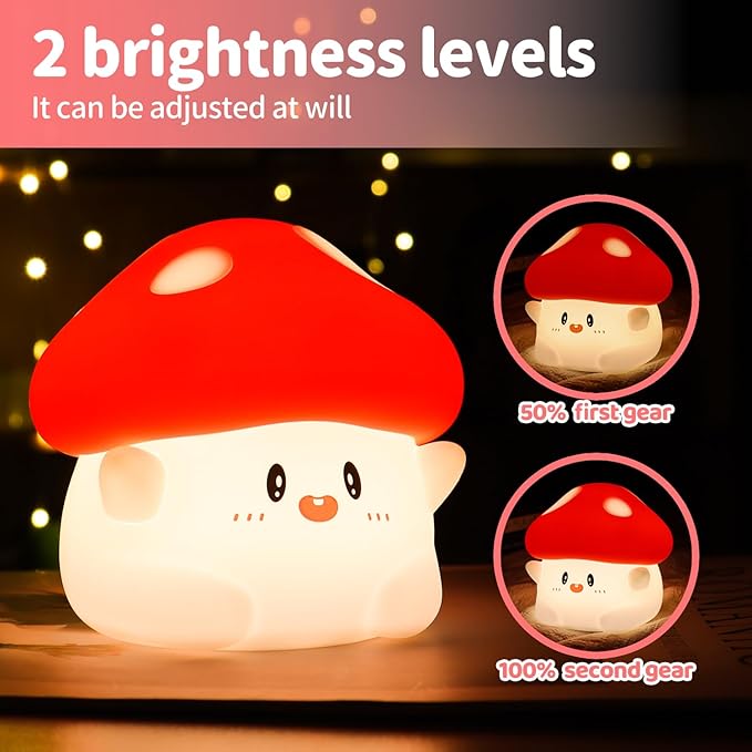 Rytinazzz Mushroom Night Light, Color Changing & 50-Hour Battery, Squishy Lamp with Pat Control for Kids Room Decor, USB Rechargeable, Valentines Gifts