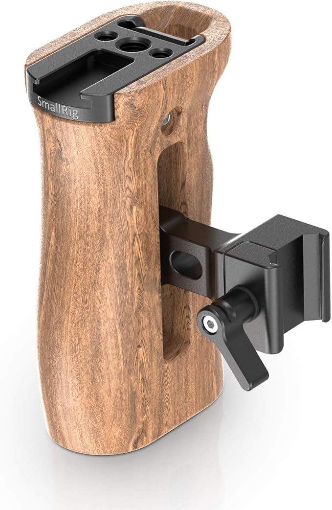 SmallRig Universal Side Wooden NATO Handle Grip DSLR Camera Cage w/Cold Shoe Mount Built-in Wrench, Threaded Holes – 2187