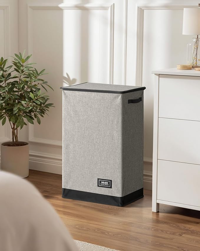 SOLEDI Laundry Hamper with Lid 90L Large & Tall Collapsible Laundry Basket, Clothes Hamper with Bag Removable Easy to Carry, Dirty Hampers for Bedroom, Bathroom, Dorm, College, Grey