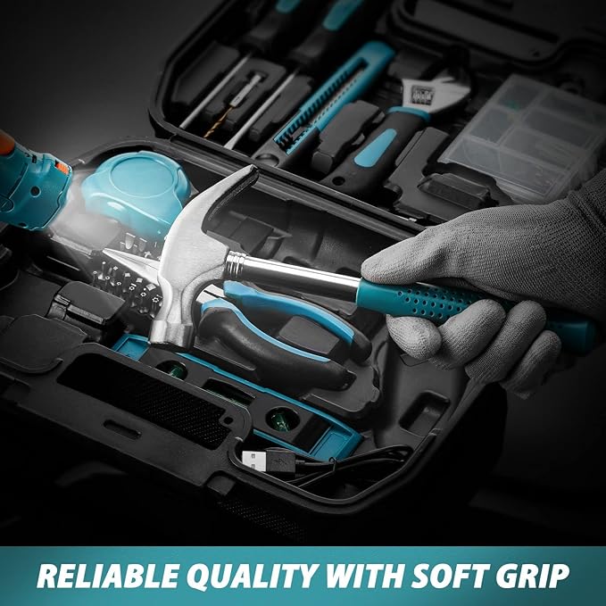 ALEAPOW 124PCS 4V Cordless Screwdriver Tool Kit Set, 6+1 Torque Setting, Adjustable 3 Position, 4Nm Electric Screwdriver, Flexible Shaft, Hand Tool Kit for Home with Storage Toolbox