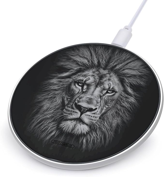 Black and White Lion Head Wireless Charger Portable Fast Charging Pad Lightweight Wireless Charging Pad 10W Slim Charging Station for Phone Charger Mat for Travel Home Office Desk