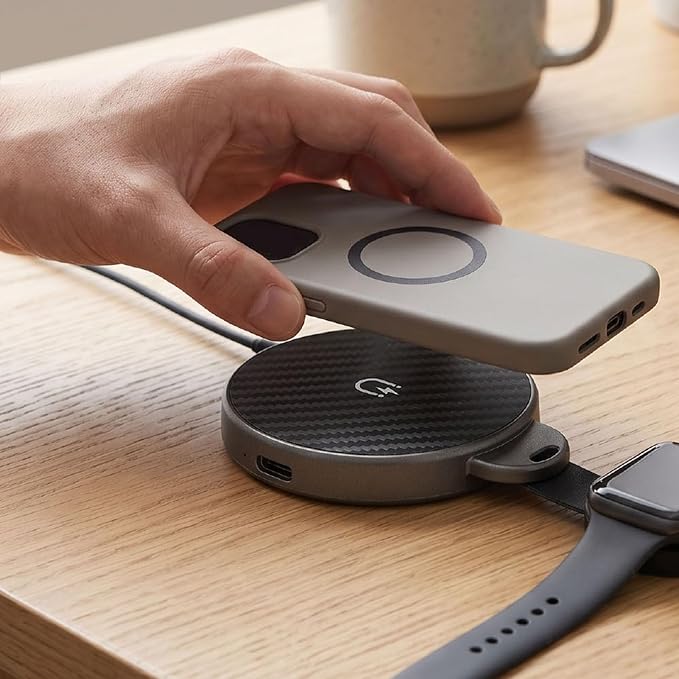 3 in 1 Wireless Magnetic Charging Pad 15W Foldable Fast Charger Stand for Phone Watch Earphone Portable Dock with Overcurrent Protection
