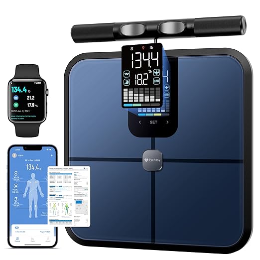 Tychesy Smart Pod Scale for Full Body Composition, 8-Sensor Smart Analyzer Measures Fat, Muscle Mass, BMI, Digital Bathroom Scale Syncs with App for 24 Users, FSA&HSA Eligible