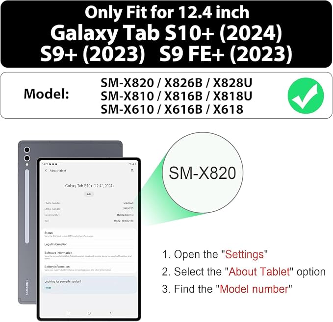 Case for Tab S10+ 2024/ S9+ Plus 12.4 inch | Heavy Duty Shockproof Cover for S9 FE+ Plus 5G with Screen Protector Pen Holder Stand Shoulder Strap