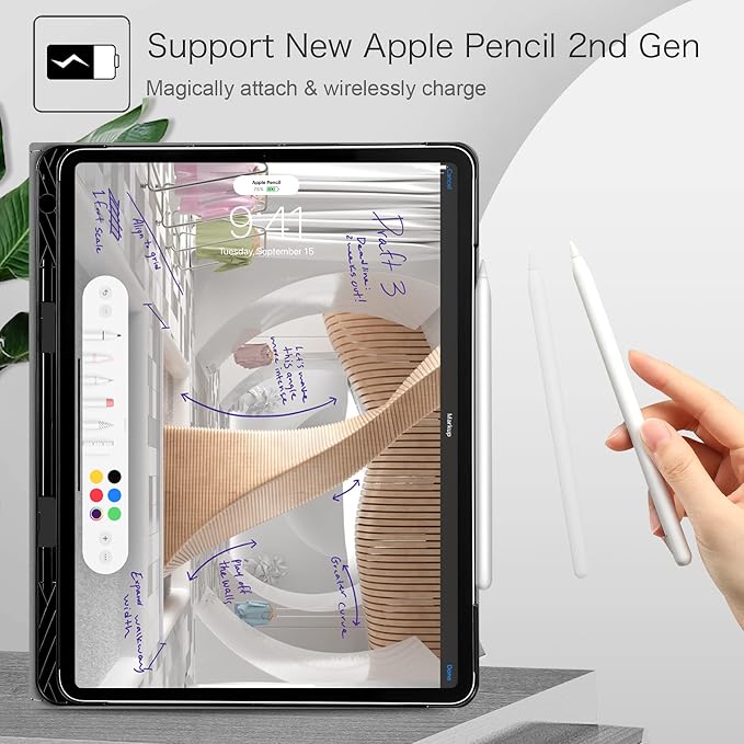 Fintie Multi-Angle Folio Case for iPad Pro 12.9 6th/5th/4th/3rd Generation | Multiple Viewing Angles Pencil Holder &amp Storage Pocket Drop Protection Pencil Charging Auto Sleep/Wake Blooming Hi