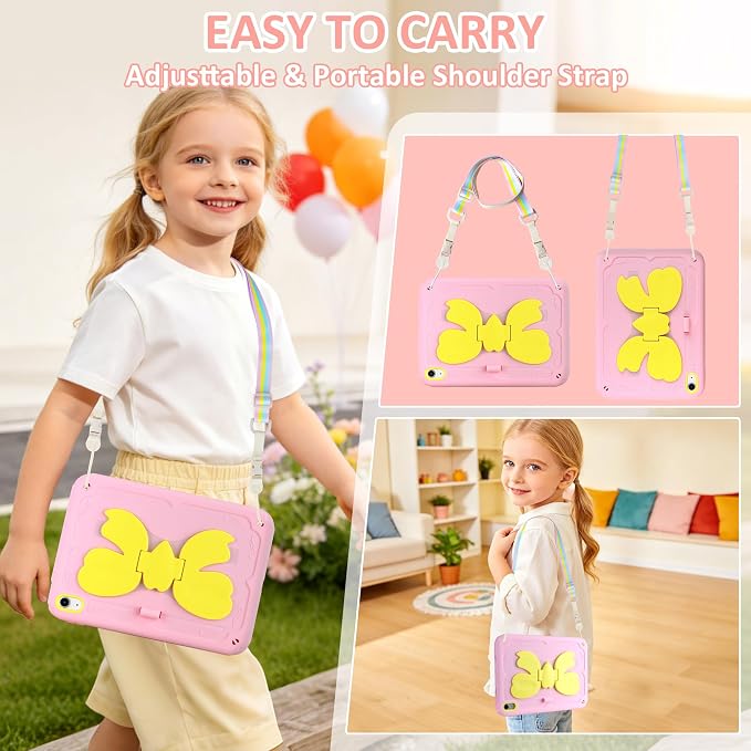 for iPad 10th Case 10.9 Inch for iPad A16 Case for Kids Girls Purple Pink | Built in Pencil Holder Stand Durable Rugged Heavy Duty Shockproof Protective Cover for iPad 10th Generation with Strap