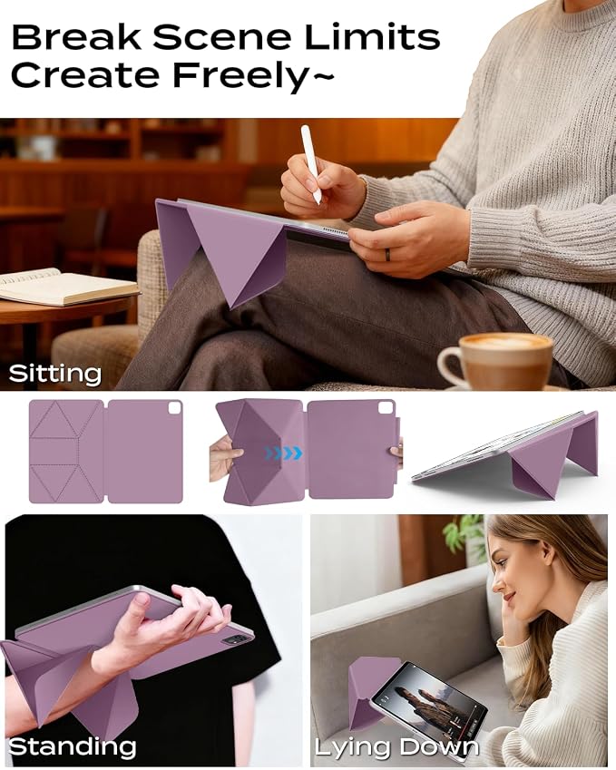 JKSML Dynamic Folio Case for iPad Air M4/M3/M2 11 &amp Air 4th/5th Gen 10.9 Detachable Pencil Holder 20+ Multi-Angle Origami Cover Slim &amp Ergonomic &amp Powerful Magnetic - Black