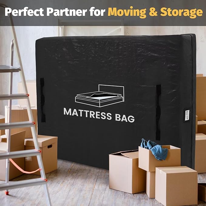 Mattress Bags for Moving and Storage, BETU Waterproof Mattress Protector King Mattress Cover with 8 Heavy Duty Handles and Zipper Extra Thick Moving Supplies for Bed (2 Pack:82x79x13.5 Black)
