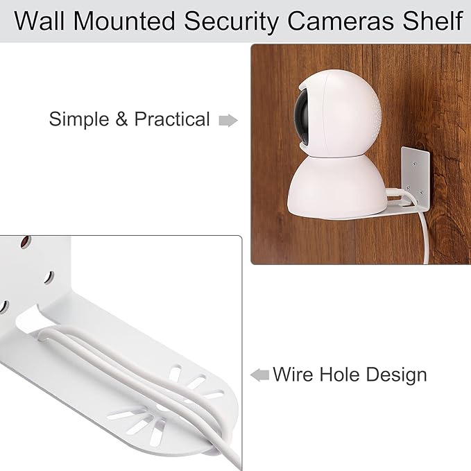 Sumnacon 2PCS Wall Mount Camera Shelf- Metal Small Wall Shelf with Adhesive,Universal Small Floating Shelf for Security Cameras, Speakers,White