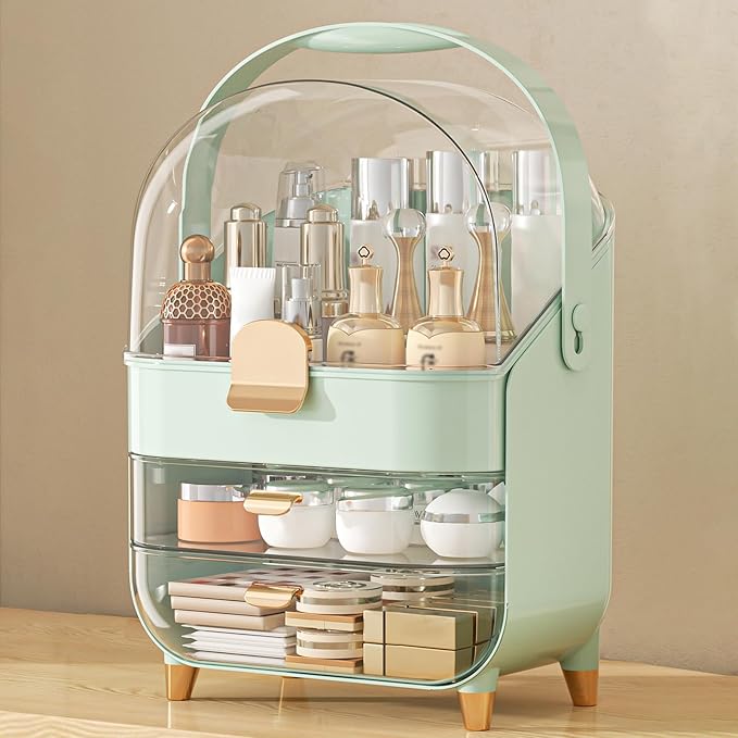 Makeup Organizer, Skincare Holder Bathroom Counter Organizer, Storage Box Cosmetic Display Cases, Teen Girl Gifts Trendy Stuff Make up Organizers for Vanity, Dresser, Countertop (Green)