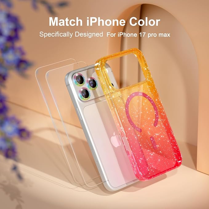 Choiche for iPhone 15 Pro Max Case Compatible with MagSafe Glitter Black | Women Girly Cute Glitter Sparkly Magnetic Phone Case with Diamond Camera Lens Protectors Military-Grade Drop Protection 6.7