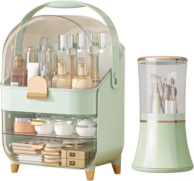 Makeup Organizers for Vanity, Skincare Organizers Cosmetic Display Cases with Transparent Cover, Teen Girls Gift for Bathroom Countertop, Lipstick Organizer