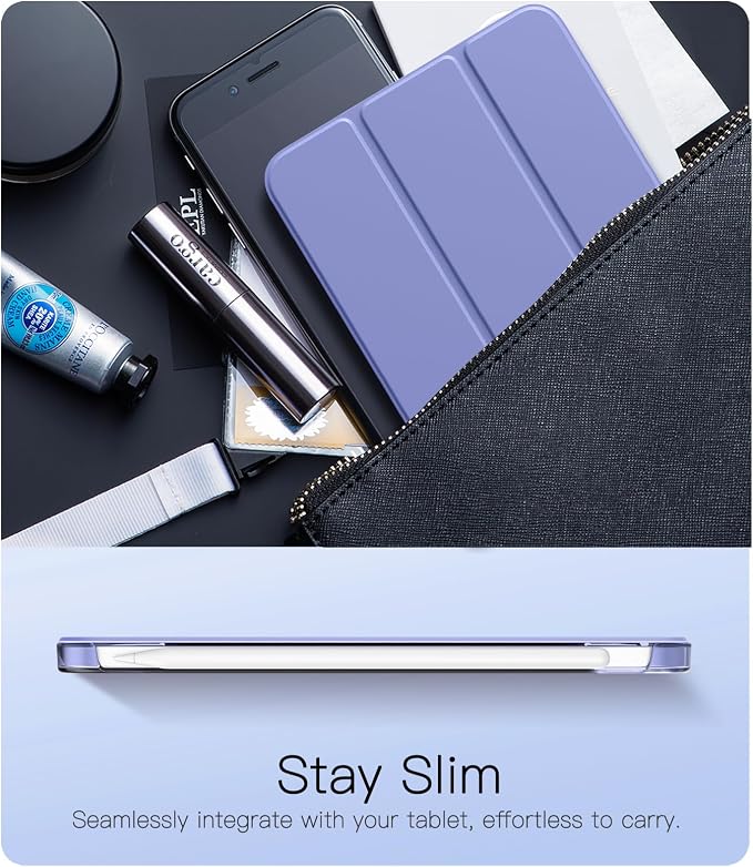 TiMOVO Case for iPad mini 7 A17 Pro 8.3 &amp mini 6th Gen - Black | Slim Translucent Hard Back Folio Cover Support Touch ID Auto Wake/Sleep