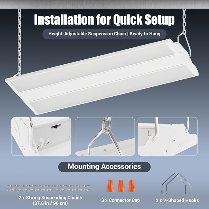 High Bay LED Shop Light 1.35FT 150W 22500LM 0-10V Dimmable 5000K Daylight 120-277V, Commercial LED Linear High Bay Lights for Warehouse Workshop Supermarket Stadium Library, ETL
