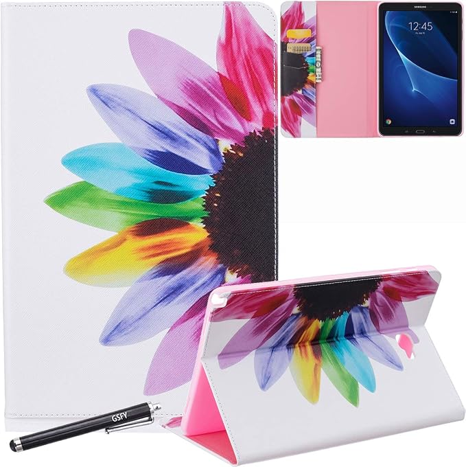 Galaxy Tab A 10.1 with S Pen Case Newshine Slim Folding Stand Case with Card Slots Protective Cover for Samsung Galaxy Tab A 10.1 inch Tablet with S Pen Version (SM-P580/P585) - Almond Flowers