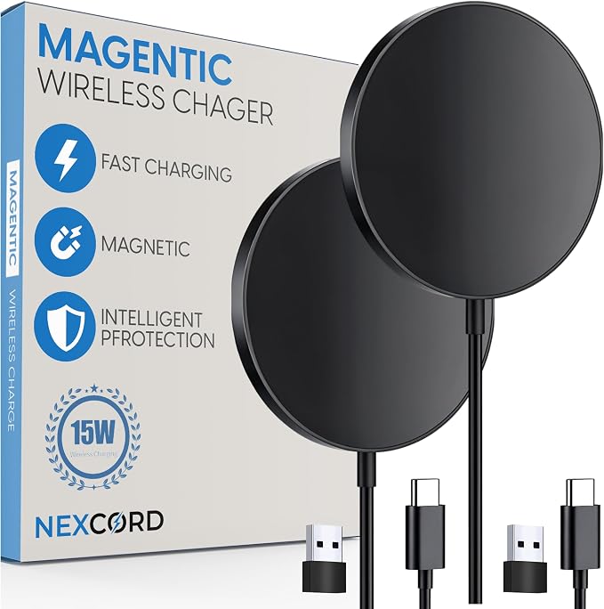 2Pack Magnetic Wireless Charger 15W Charger Wireless Charging Pad Fast Charger for 17/16/15/14/13/12 Pro Max Plus Mini and Airpods 3/2/ Pro 2 (Black)
