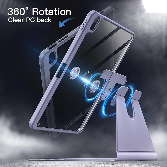 JETech Rotating Case ONLY for iPad Air 11-Inch M4/M3/M2 (2026/2025/2024) iPad Air 5/4 (2022/2020 5th/4th Generation 10.9-Inch) 360 Degree Rotation Protective Stand Cover Clear Back (Black)