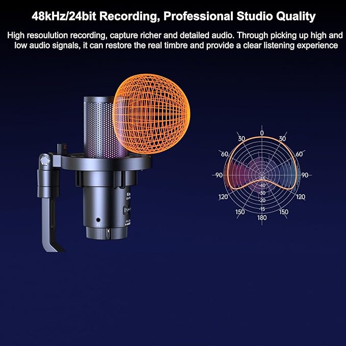 COMICA Wireless USB Microphone for Computer and Smartphone,48kHz/24bit RGB Cardioid Condenser Gaming Mic for Podcasting,Streaming,Recording with Boom Arm Stand-Black (EJoy Uni Pro A)