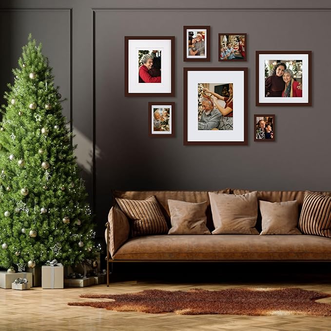Egofine 12x16 Picture Frames with Plexiglass, Display Pictures 9x12/11x14 with Mat or 12x16 Without Mat for Wall Mounting, Walnut Color