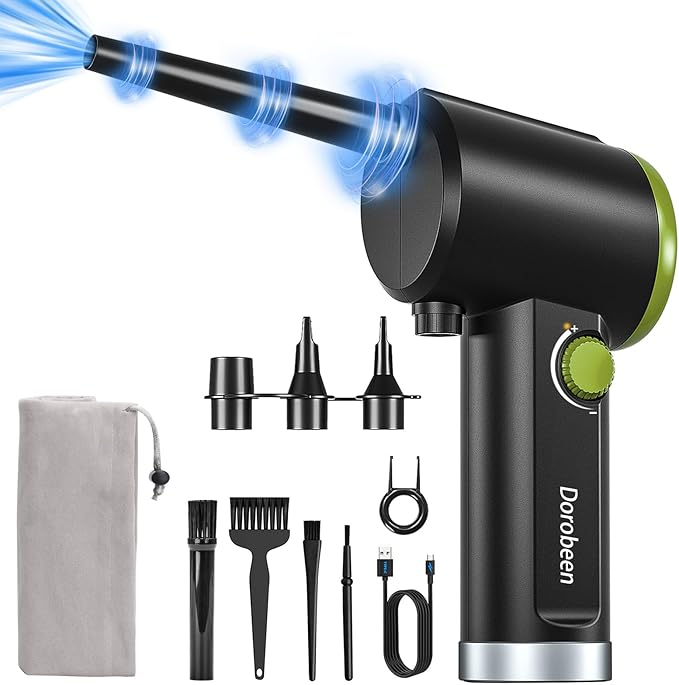DOROBEEN Compressed Air Duster, Cordless Handheld Air Blower, Stepless Speed, 41000RPM, Portable Rechargeable Built-in Battery, Electric Air Duster for Computer Keyboard Electronics Cleaning