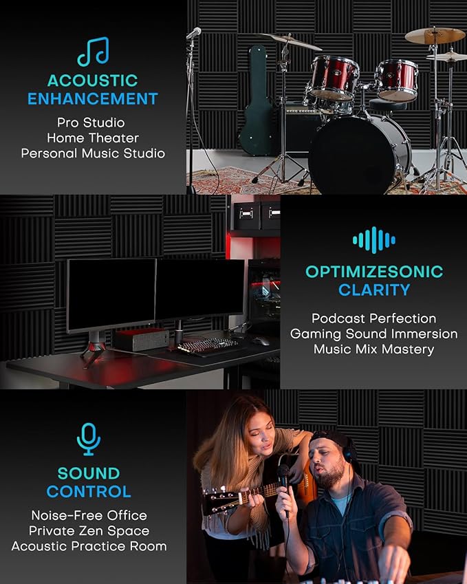 25 Pack Sound Proof Foam Panels for Walls, 2 X 12 X 12 Inches Acoustic Foam Panels, High Density Acoustic Panels Sound Absorbing, Noise Cancelling Studio Wedges, Black (NOT INCLUDE ADHESIVE)