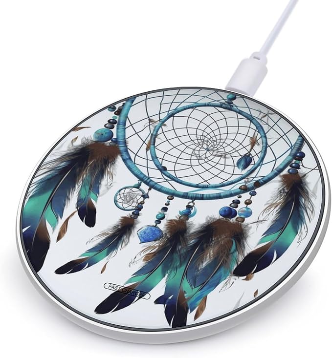 Native American Dream Catcher Wireless Charger with USB Cable Qi-Certified 10W Fast Wireless Charging Pad Portable Charging Station Anti-Slip Slim Charger Mat for All Qi-Enabled Phones