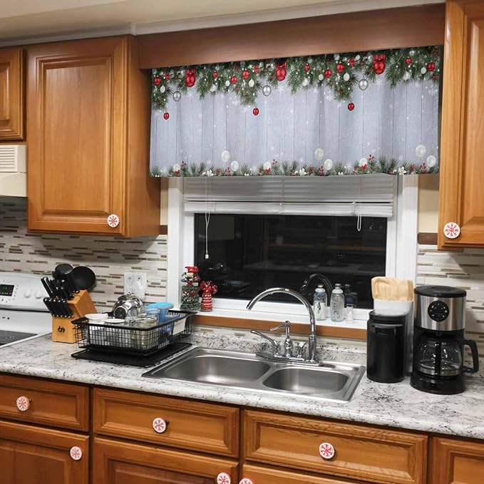 Christmas Curtain Valances for Windows, Kitchen Valance Window Treatment
