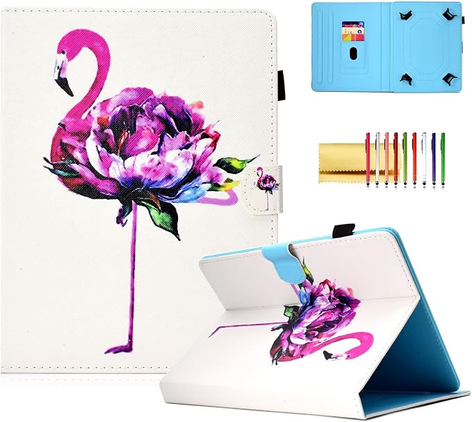 Universal 7 Inch Tablet Case Techcircle Ultra Slim Lightweight PU Leather Stand Folio Flip Wallet Protective Shell Case [Card Slots] [Magnetic Closure] for All 7 Android Tablet PC Cherry Blossom