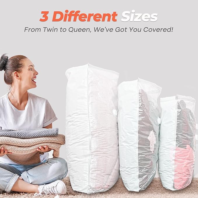 Vacbird Travel Vacuum Seal Bags, 8 Pack 34" Vacuum Storage Bags with Rechargeable Cordless Pump Compression Packing for Clothing Clothes Blanket Bedding, Space Saver for Suitcase Luggage