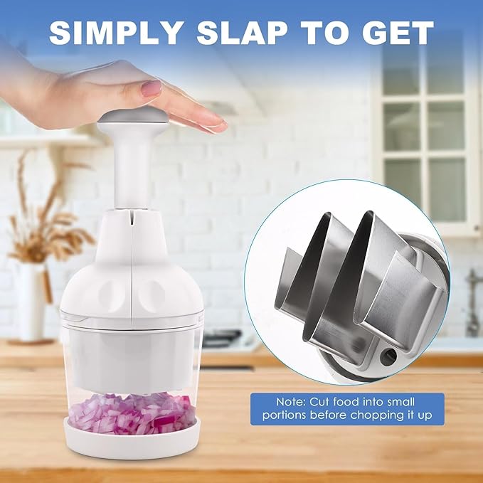 Pamperεd Chef Food Chopper, Vegetable Chopper, Onion Chopper, Garlic Chopper, Nuts Chopper - Hand Chopper For Vegetables, Salads, Fruits, Nuts. Dishwasher-safe, White, Easy to Clean
