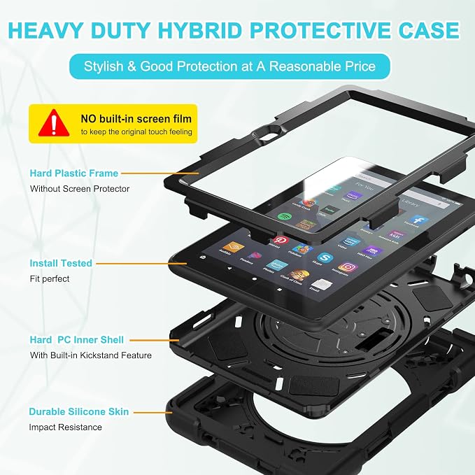Case for Galaxy Tab S10 FE+ 13.1 2025 with Screen Protector+360 Rotating Hand Strap&ampStand+Shoulder Strap (Black)